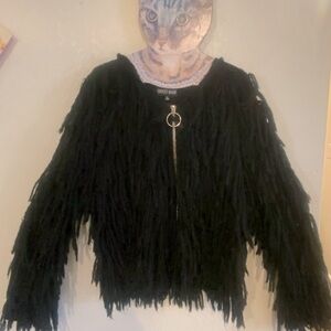 Current Mood L black shaggy zip up sweater